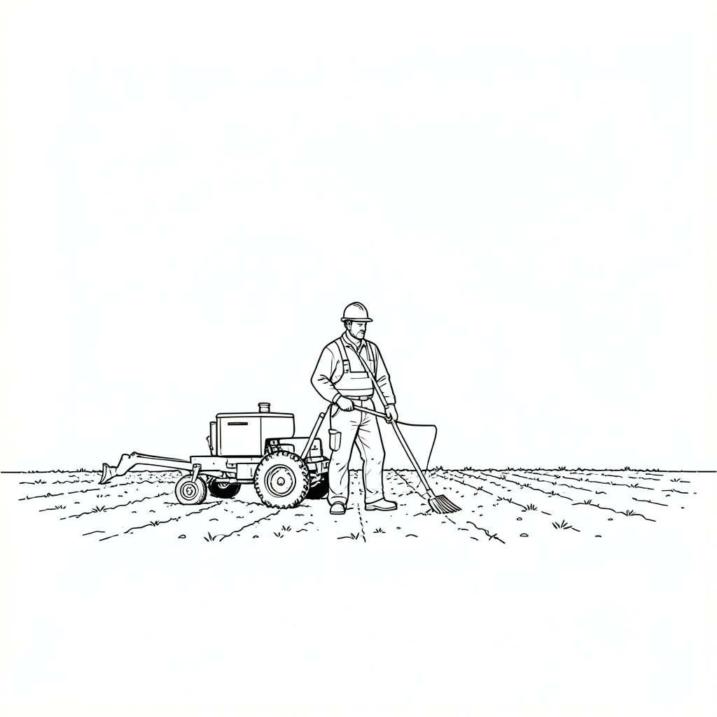 Lone Working on a Farm — technical line drawing.