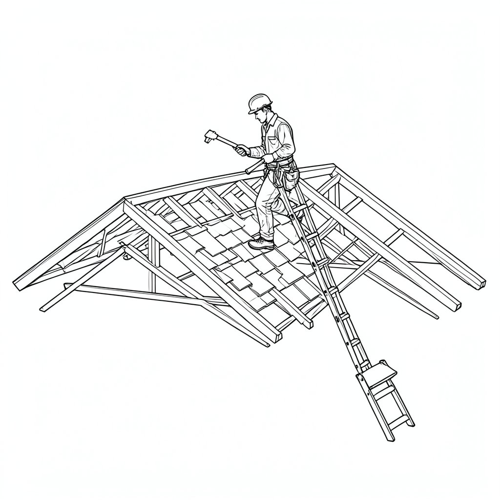 Lone Working on a Roof: What Changes — technical line drawing.