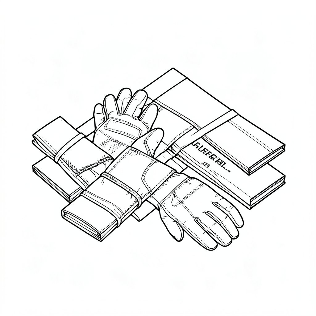 Manual Handling Gloves and Cut Protection for Logistics — technical line drawing.