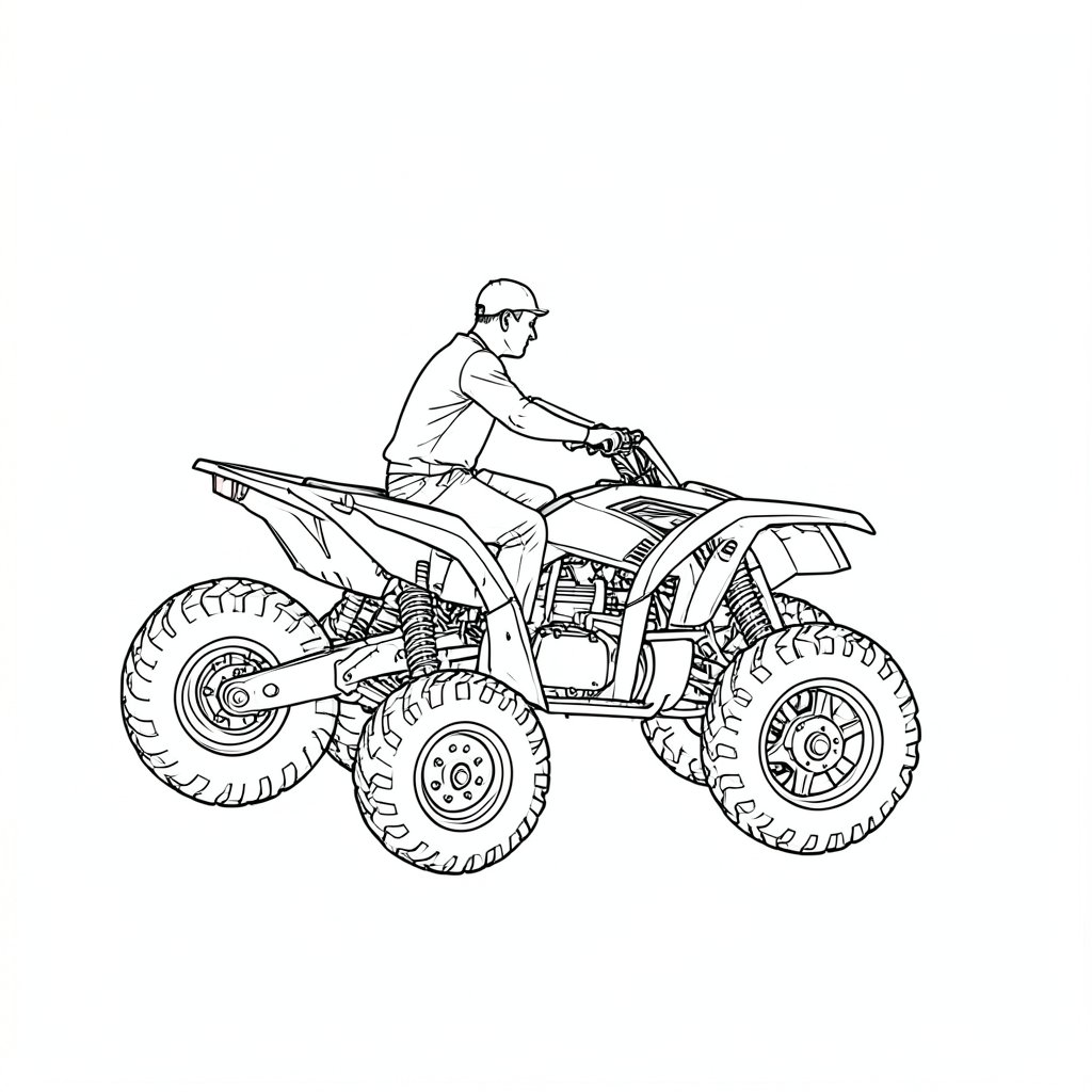 Quad Bikes and ATVs on Farms — technical line drawing.