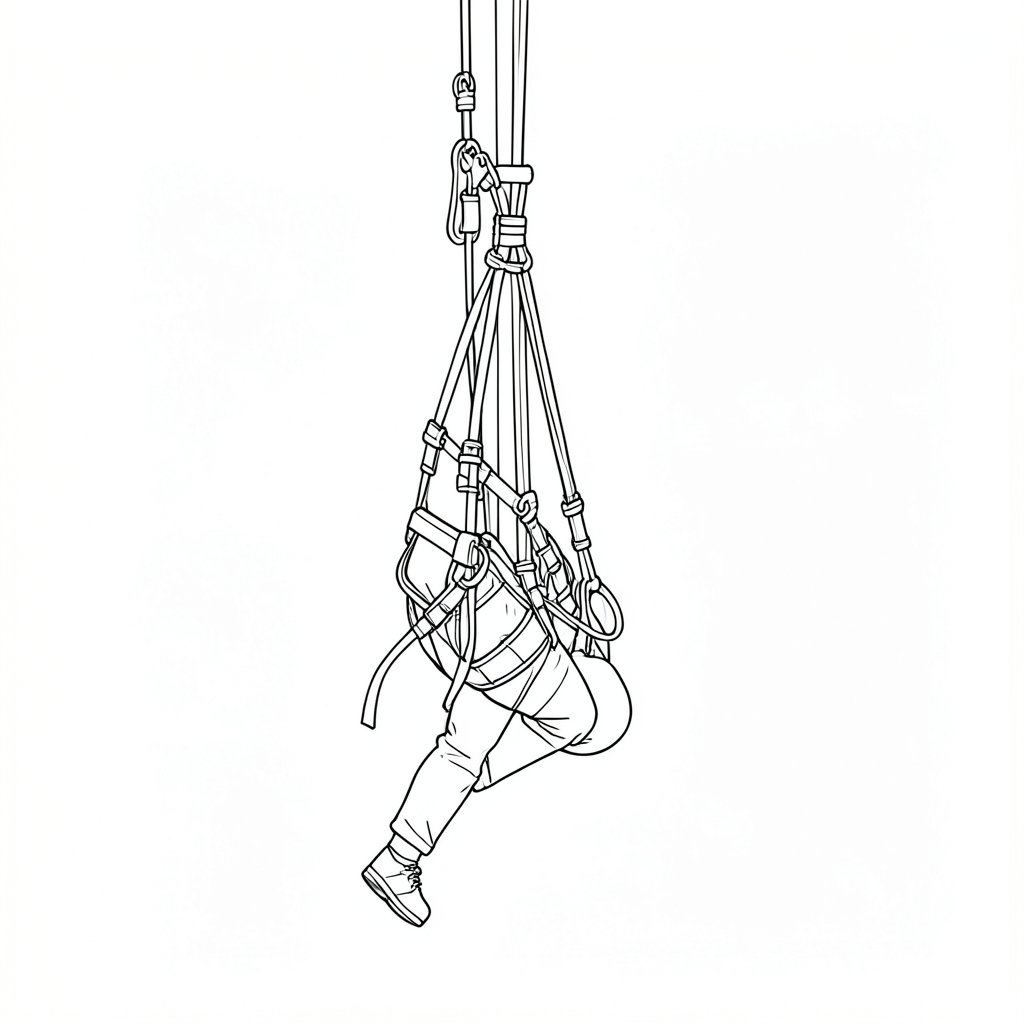 Rescue Planning for Aerial Tree Work — technical line drawing.