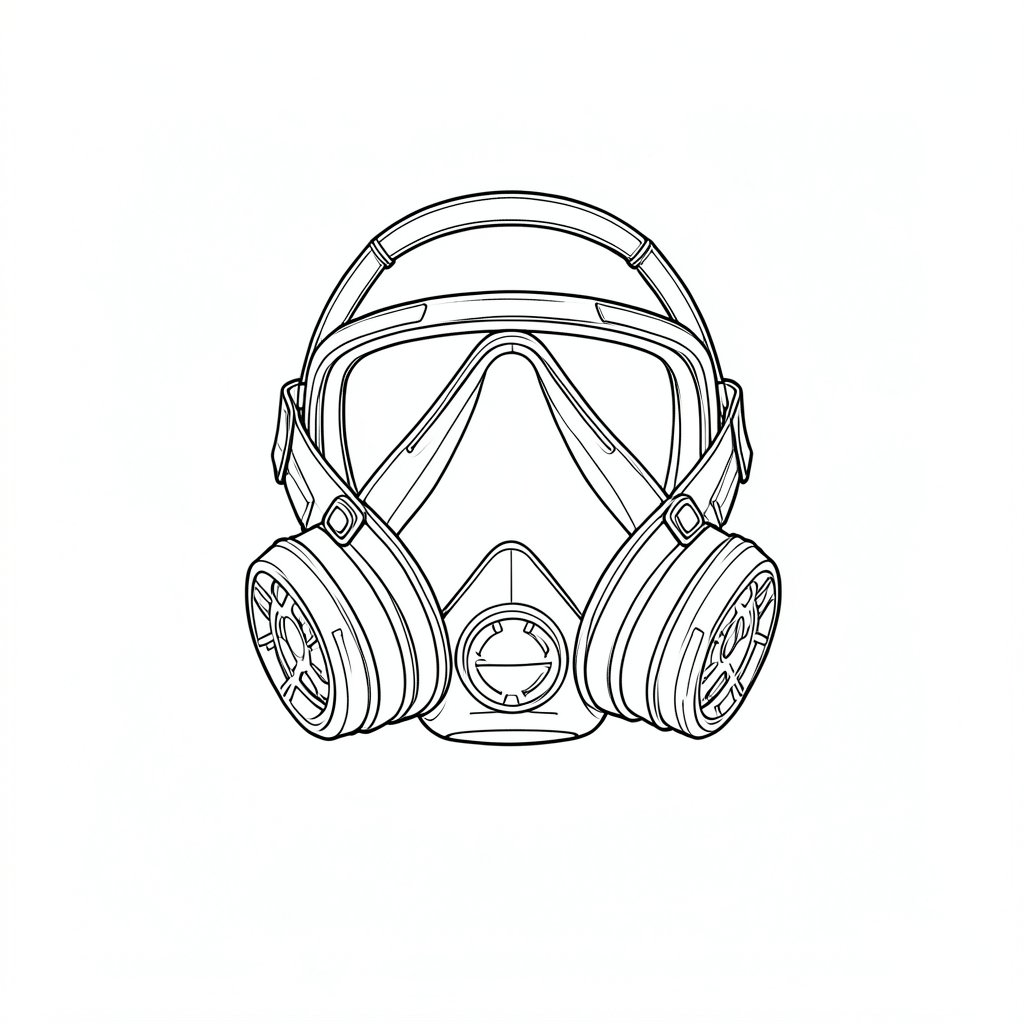Respiratory Protection for Silica and Construction Dust — technical line drawing.