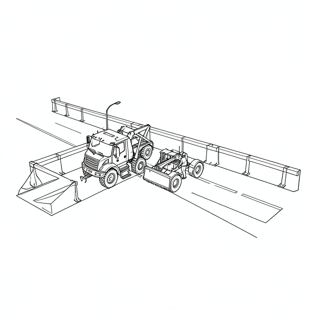 Reversing and Manoeuvring Plant on a Live Road — technical line drawing.