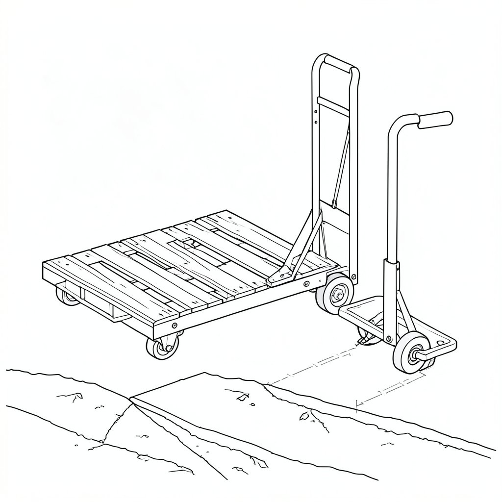Safe Use of Pallet Trucks and Hand Trucks — technical line drawing.