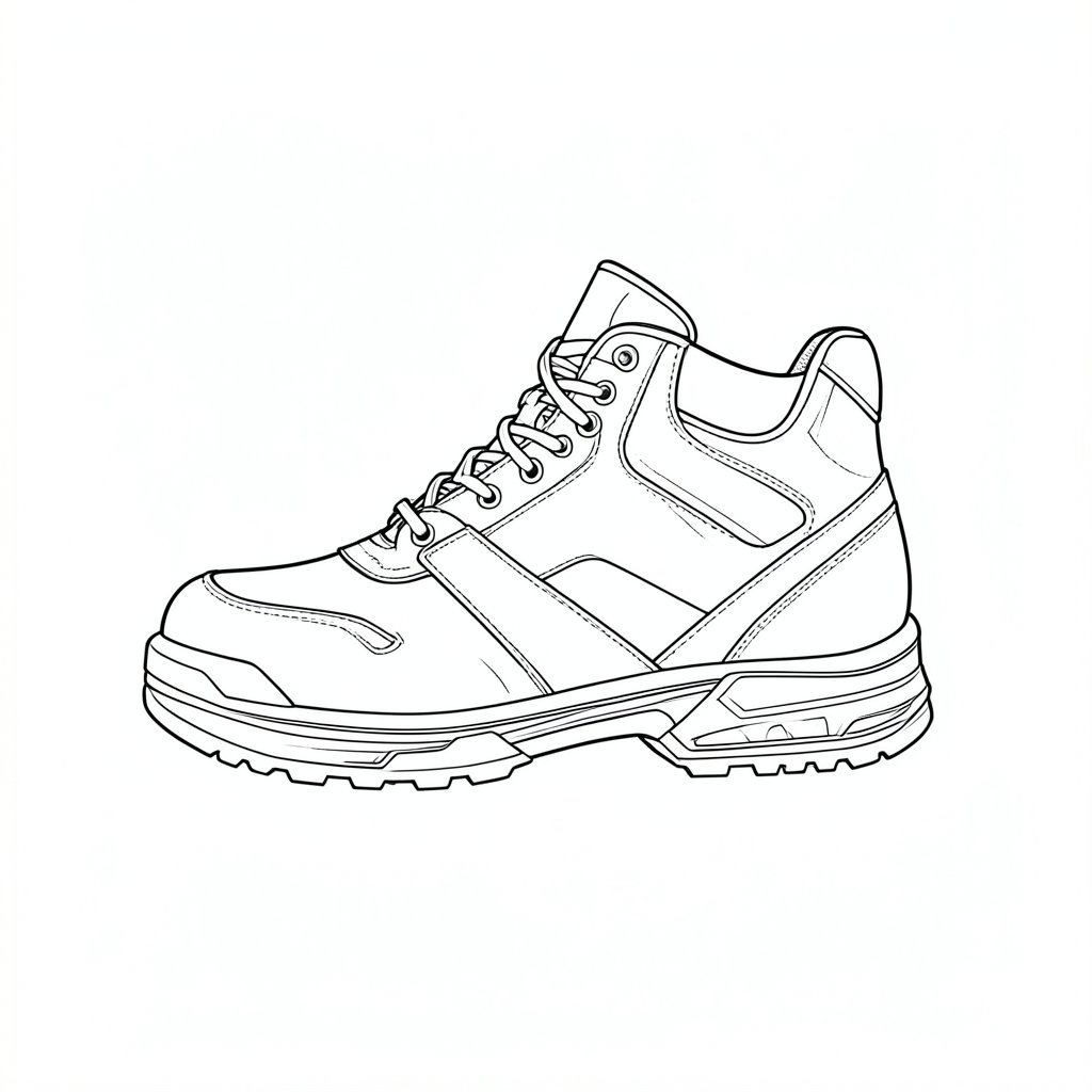 Safety Footwear for Warehouse and Logistics Work — technical line drawing.
