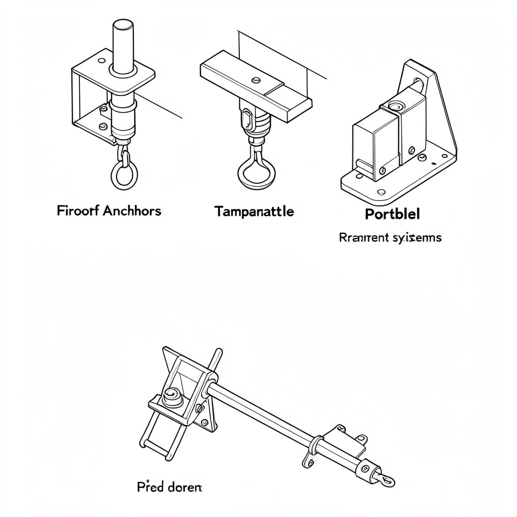 Selecting a Roof Anchor System: Fixed, Temporary and Portable Options — technical line drawing.