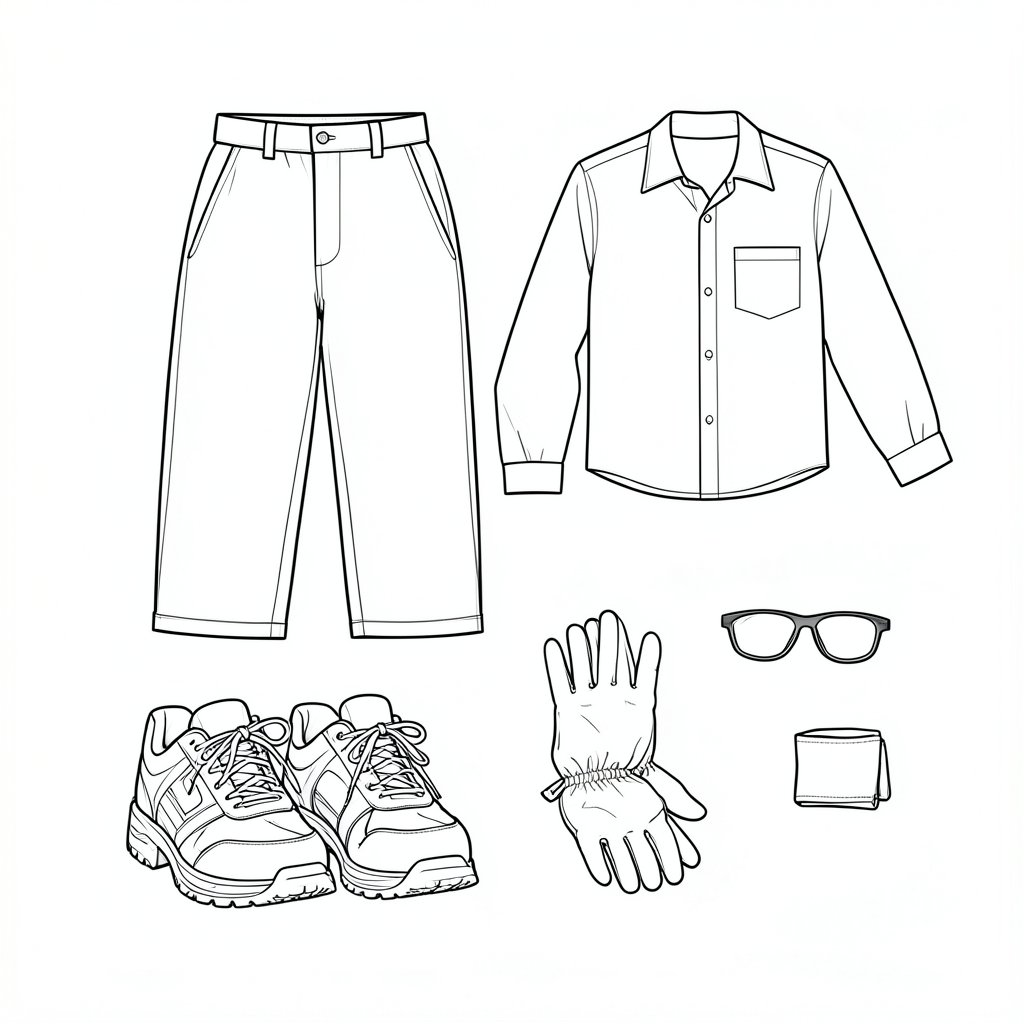 Selecting Footwear and Clothing for General Electrical Work — technical line drawing.