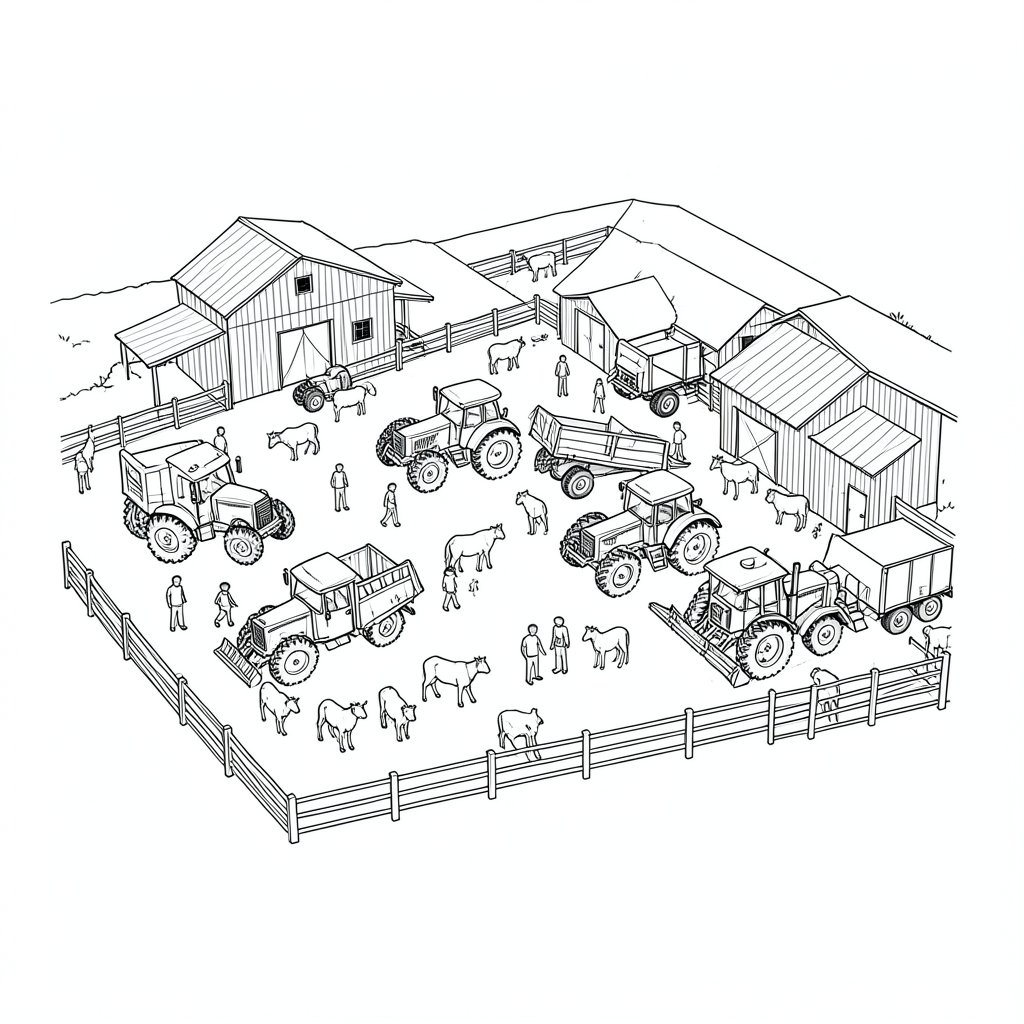 Vehicles, Yards and Reversing on the Farm — technical line drawing.
