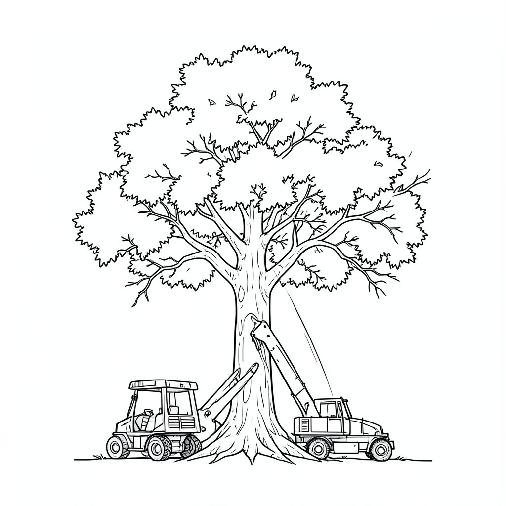 Weather Limits for Tree Work: Wind and Its Effect on Felling Decisions — technical line drawing.