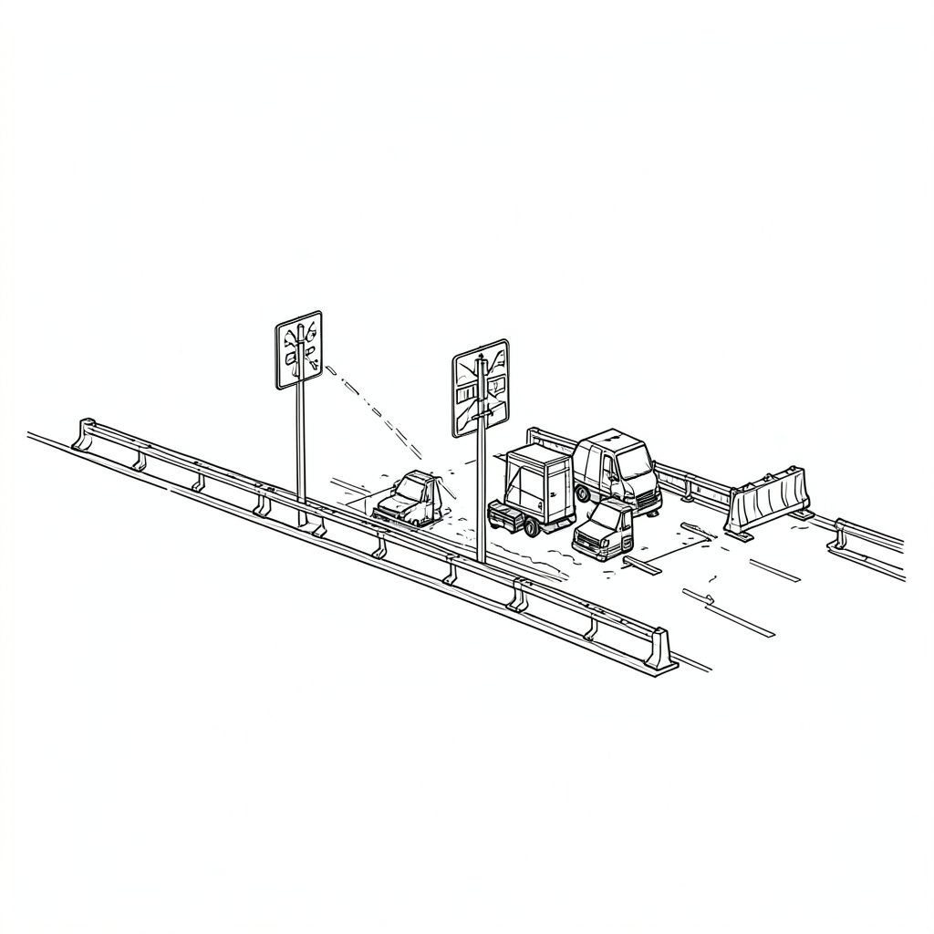 Weather on the Roadside: Wind, Rain, Fog and Standing Water — technical line drawing.