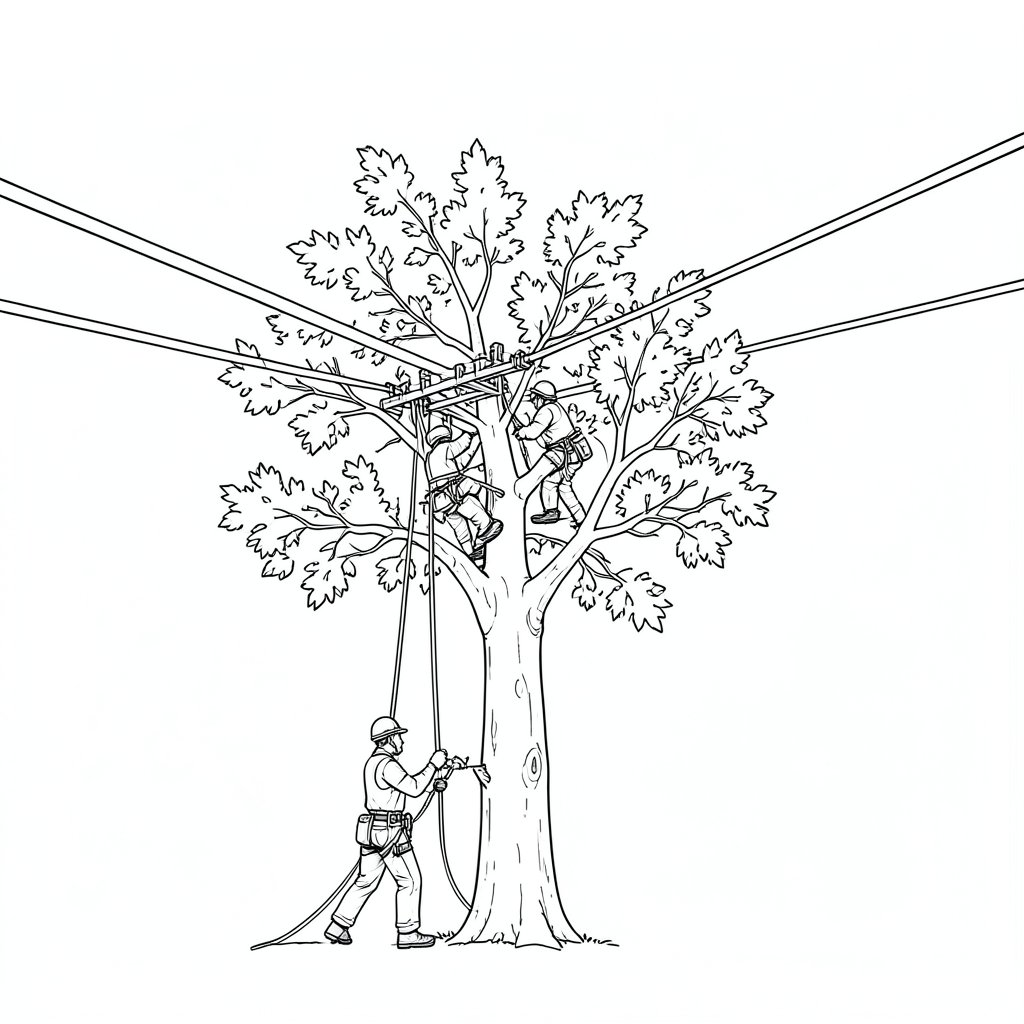 Working Near Overhead Lines During Tree Work — technical line drawing.