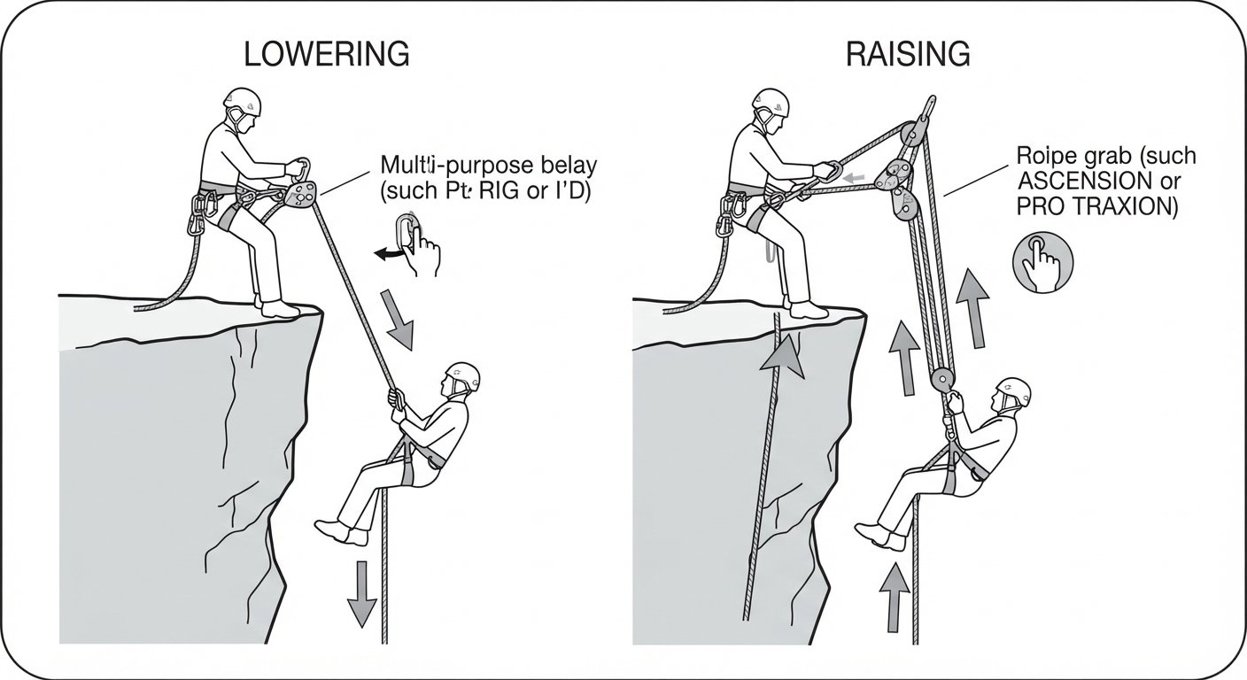 Hauling: combined lowering and raising system
