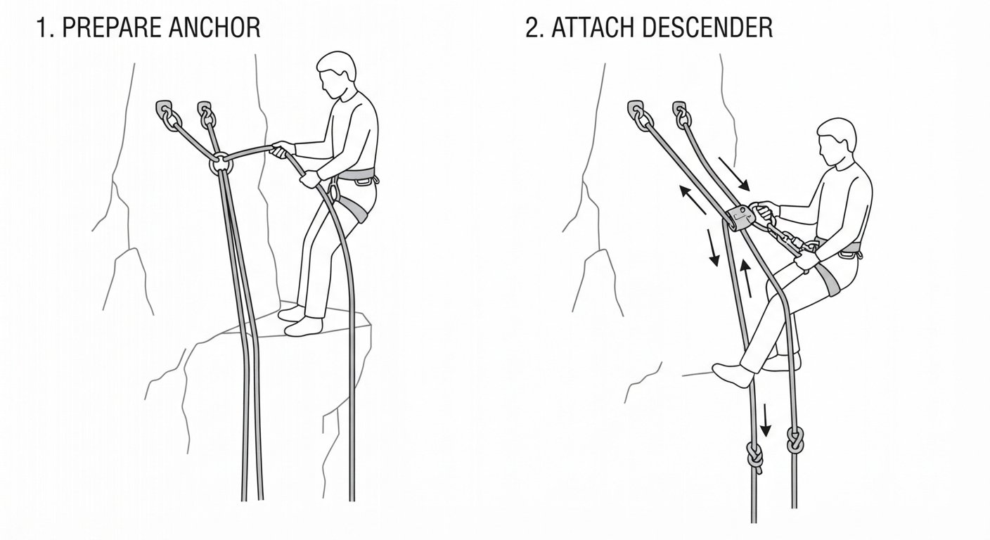 Installing ropes for a descent