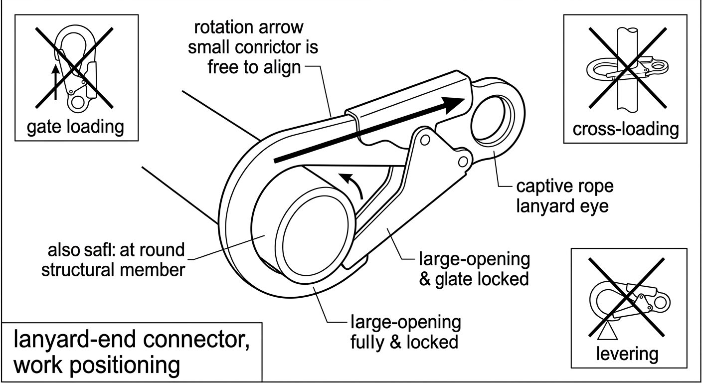 Lanyard-End Connector for Work Positioning: Choosing and Loading the Anchor-Side Hook