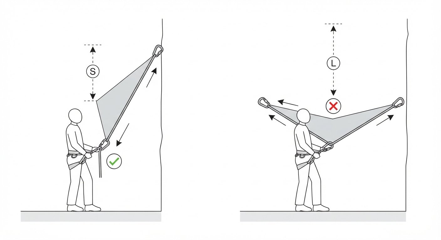 Oblique anchors and fall distance
