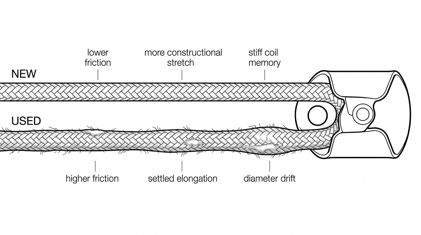 Performance of New Versus Used Ropes: Slip, Stretch, Diameter and Friction