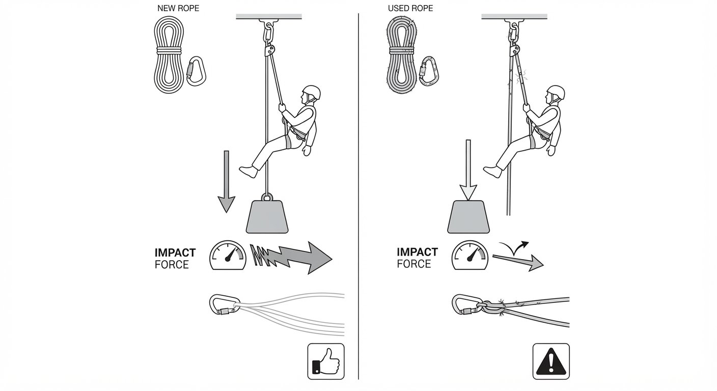 Performance of new versus used ropes