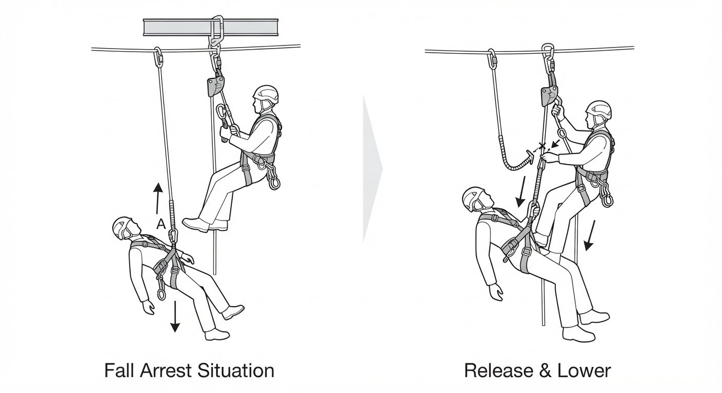 Release and rescue from a fall-arrest system