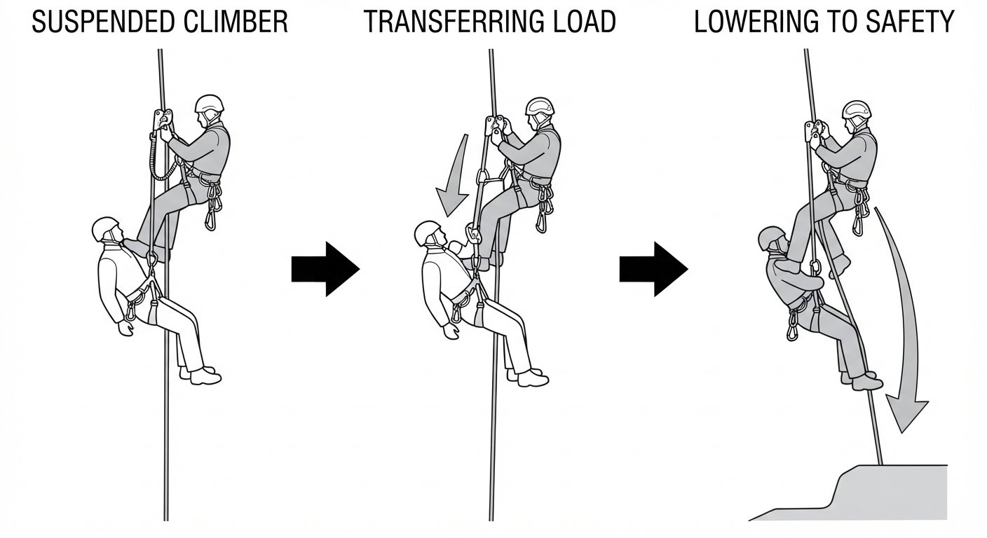 Release and rescue from a long rope