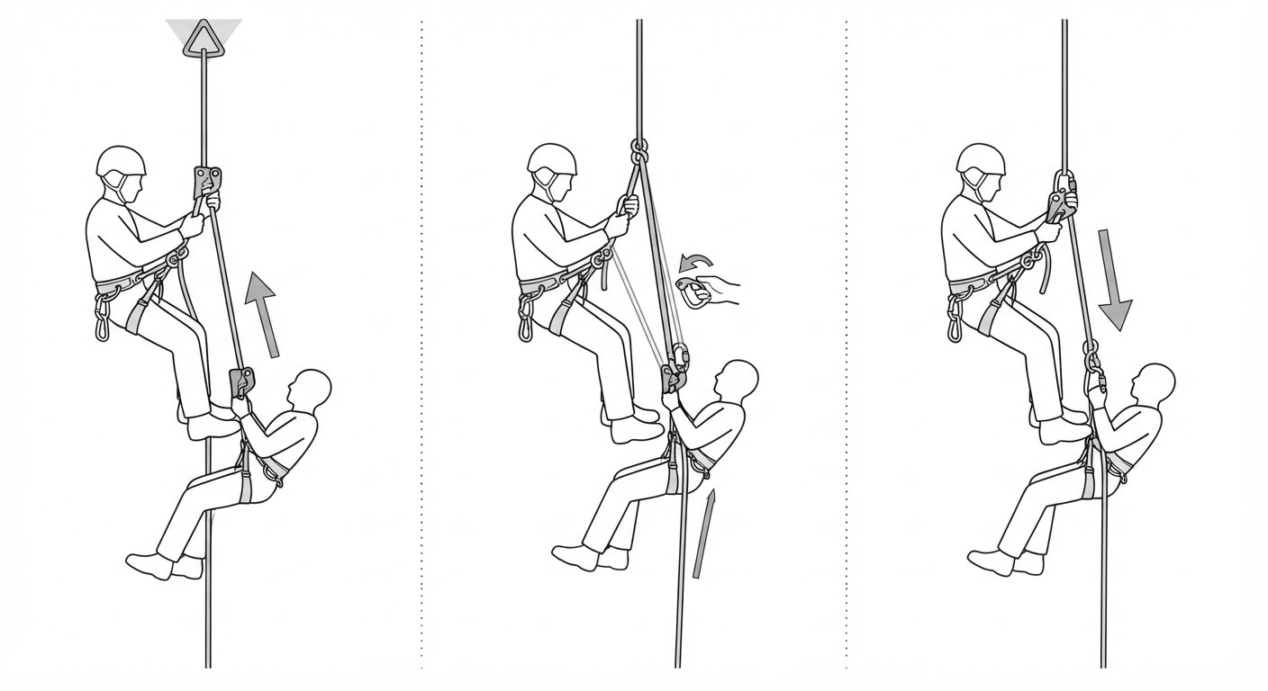 Release and rescue from a static rope