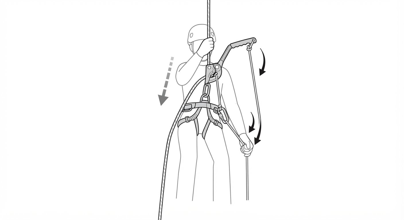 Remote control of a descender handle with a cord