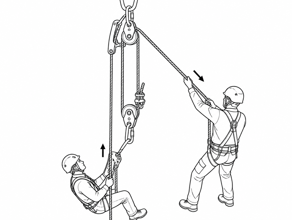 Only a few centimetres of lift is needed: with the progress capture holding, the jammed cam or locked descender releases by hand.