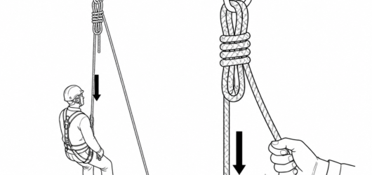 Rigged before work starts: a tie-off that can be released under load removes the need to lift the casualty at all.