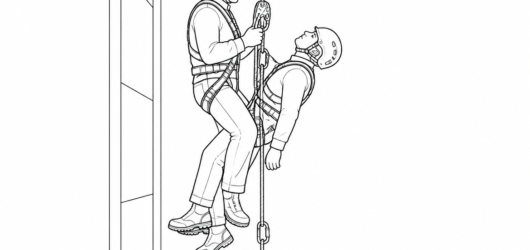 Two-person load on one descender: keep the connection short, add friction rather than grip, and keep the airway accessible all the way down.