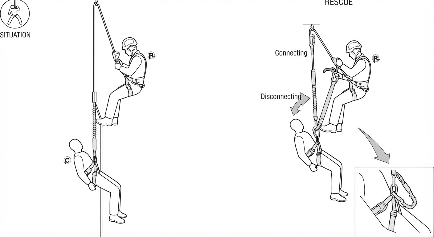 Rescuing a person hanging on an absorber