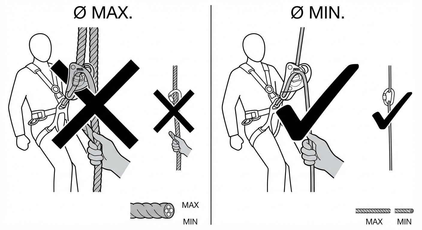 Rope diameter limits on descenders