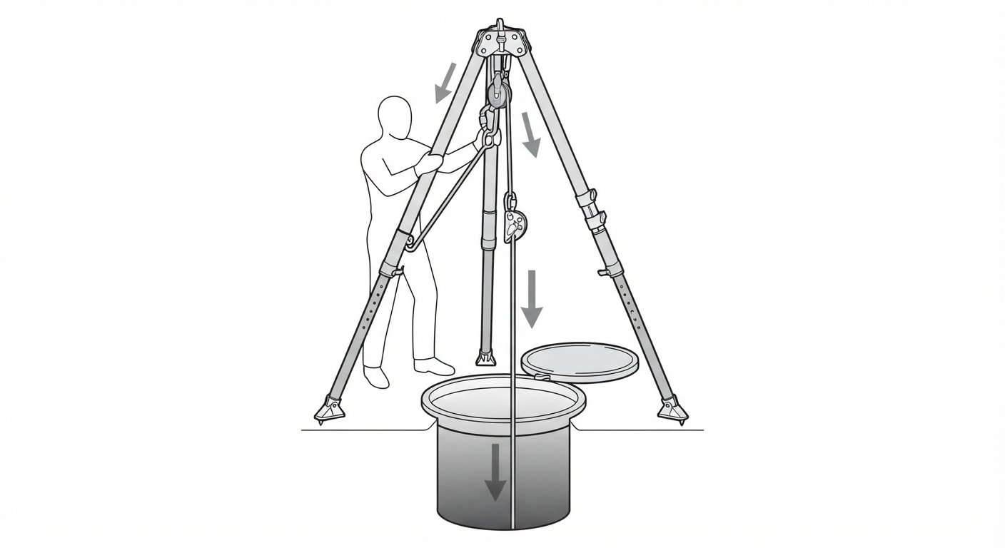 Setting up a tripod over a manhole