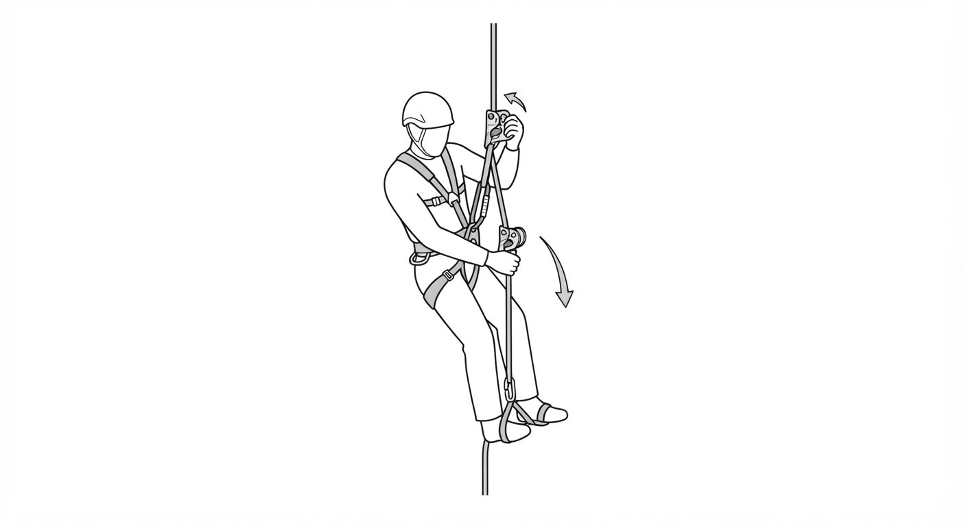 Short down-climb on ascenders