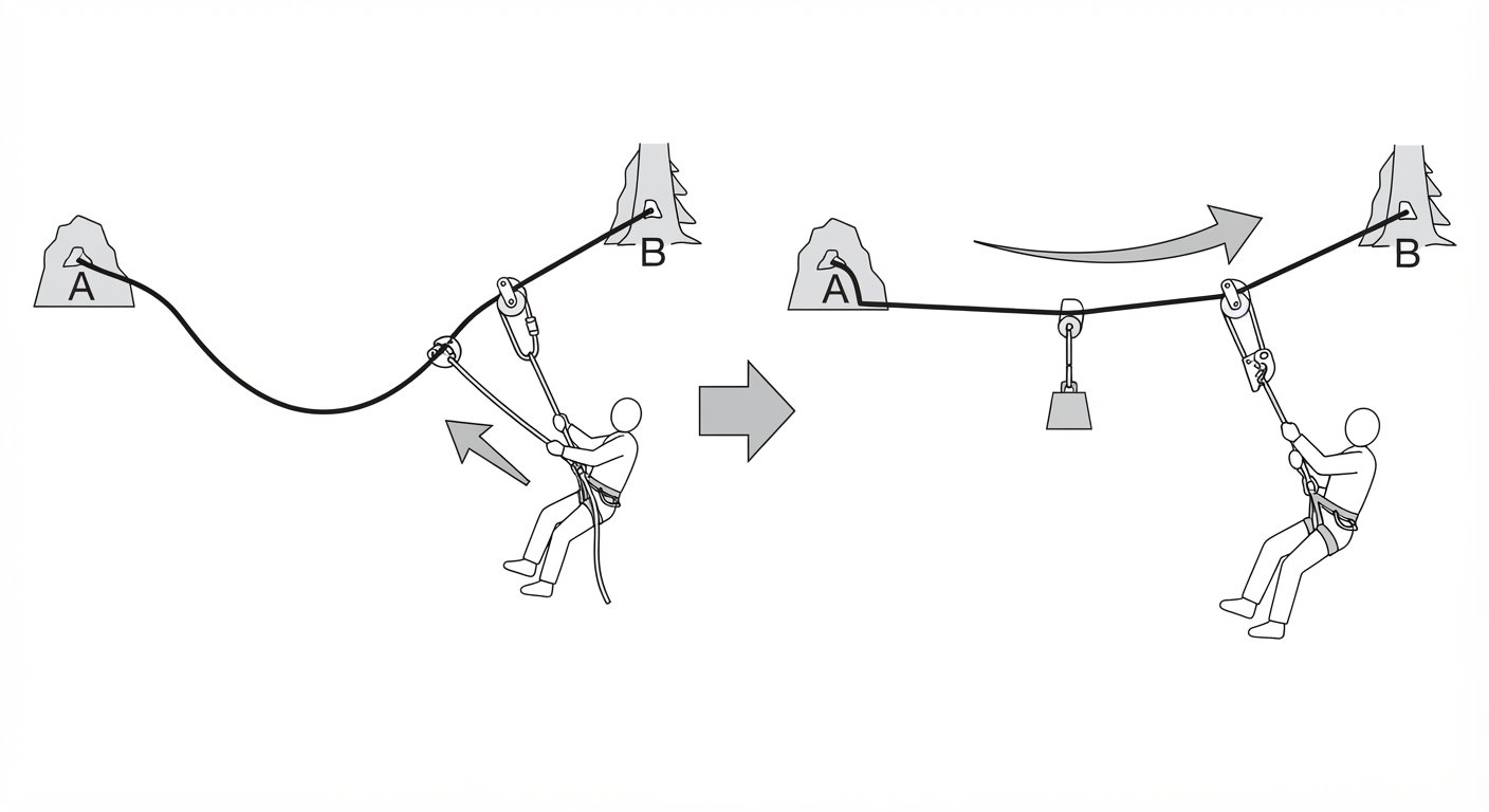 Tensioning a tyrolean
