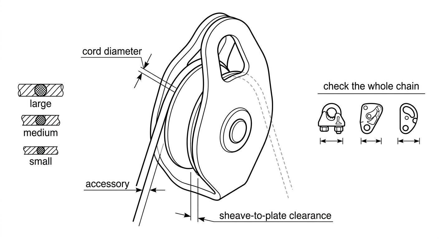 Using Pulleys With Small-Diameter Rope or Cord: Sheave Fit, Jamming and System Compatibility