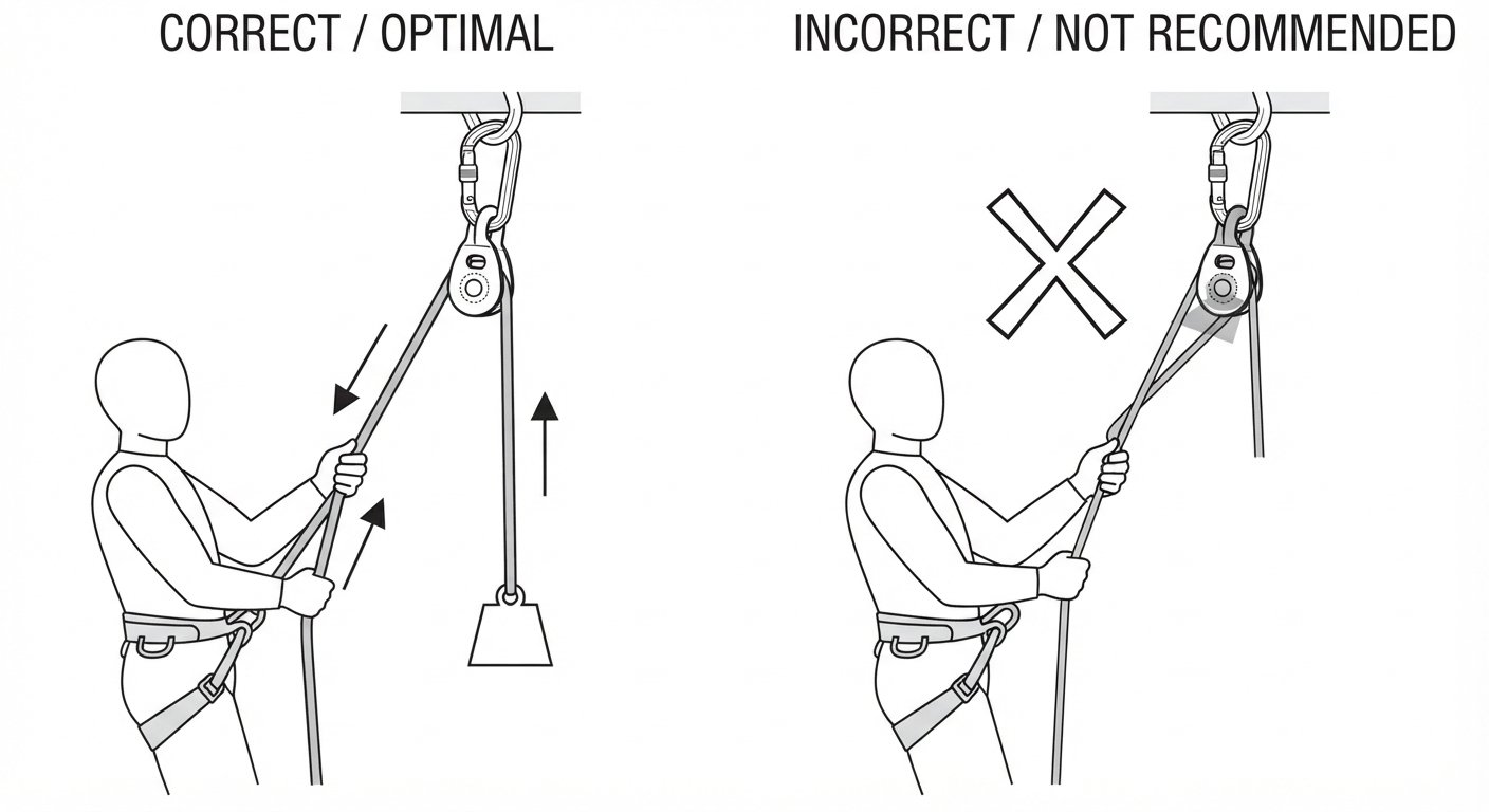 Using pulleys with small-diameter rope or cord