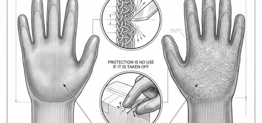 Simple line-art illustration of a cut-resistant glove with a textured grip palm and knitted cuff.