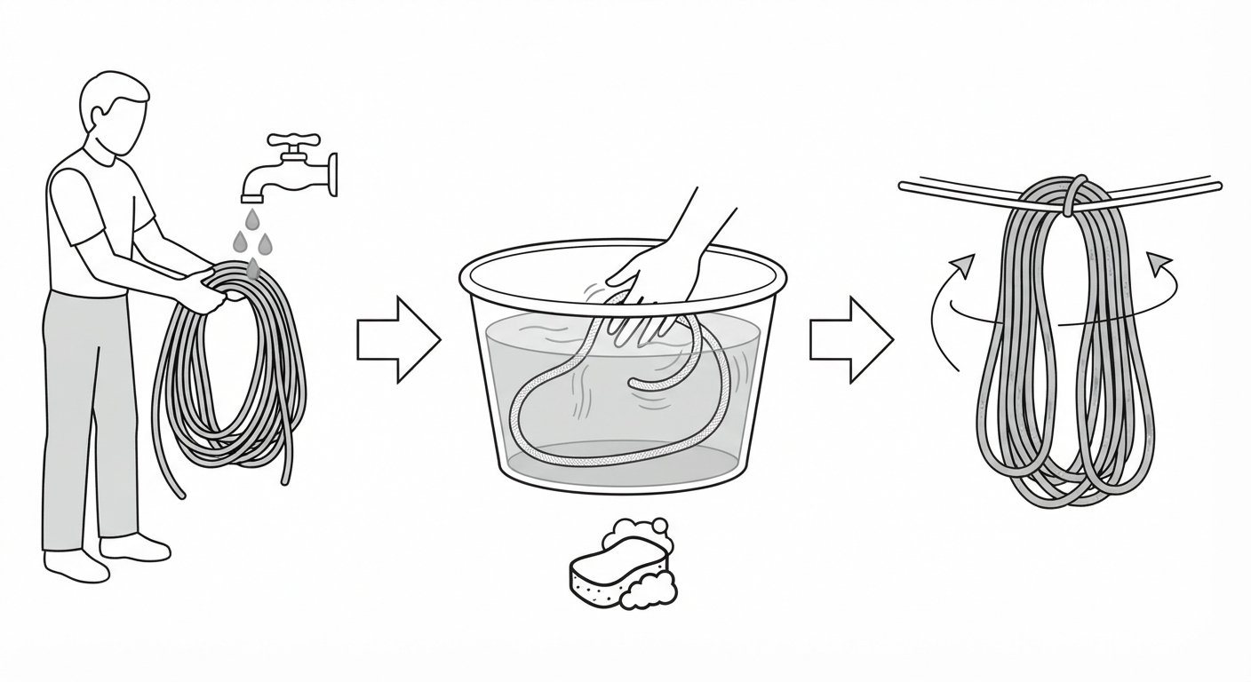 Washing a low-stretch rope before first use